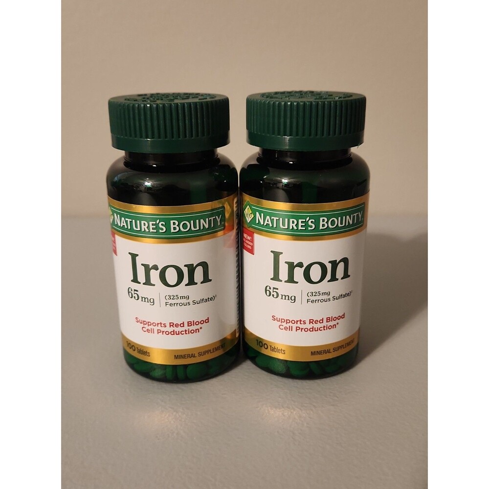 NEW Lot of 2 Nature’s Bounty Iron 65mg 325mg Ferrous Sulfate Exp 02/2029 Sealed